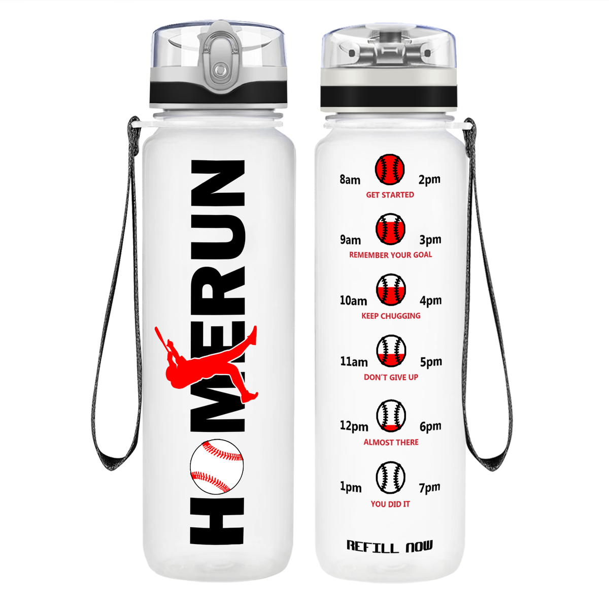 Personalized Baseball Homerun on 32 oz Motivational Tracking Water Bottle