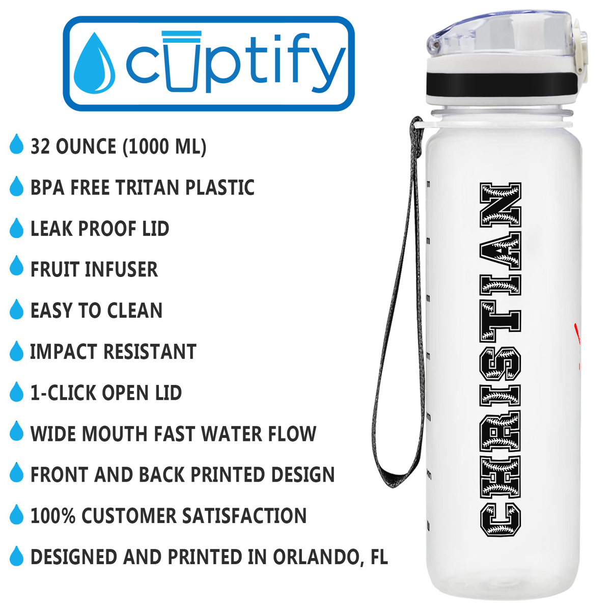 Personalized Baseball Homerun on 32 oz Motivational Tracking Water Bottle