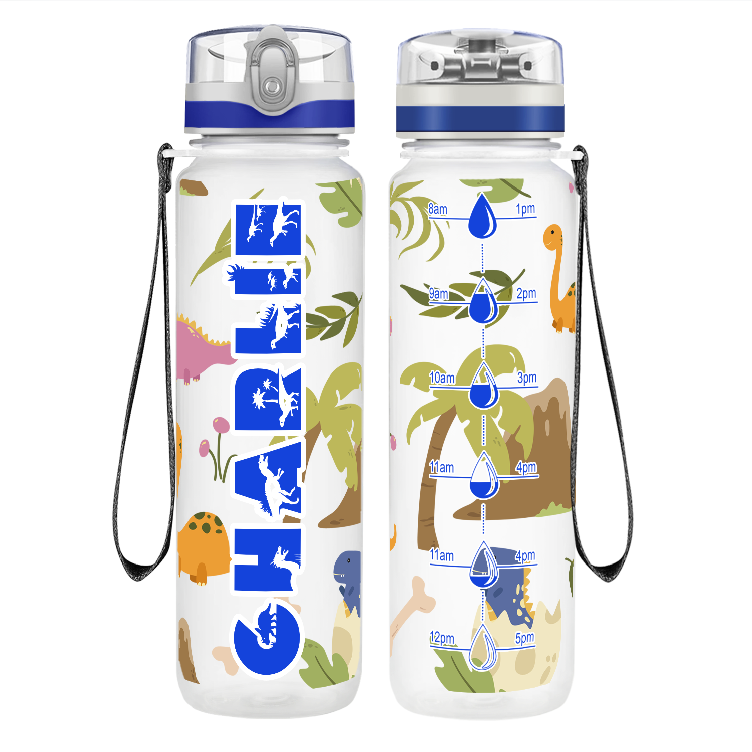Personalized Baby Dinosaurs on 32 oz Motivational Tracking Water Bottle