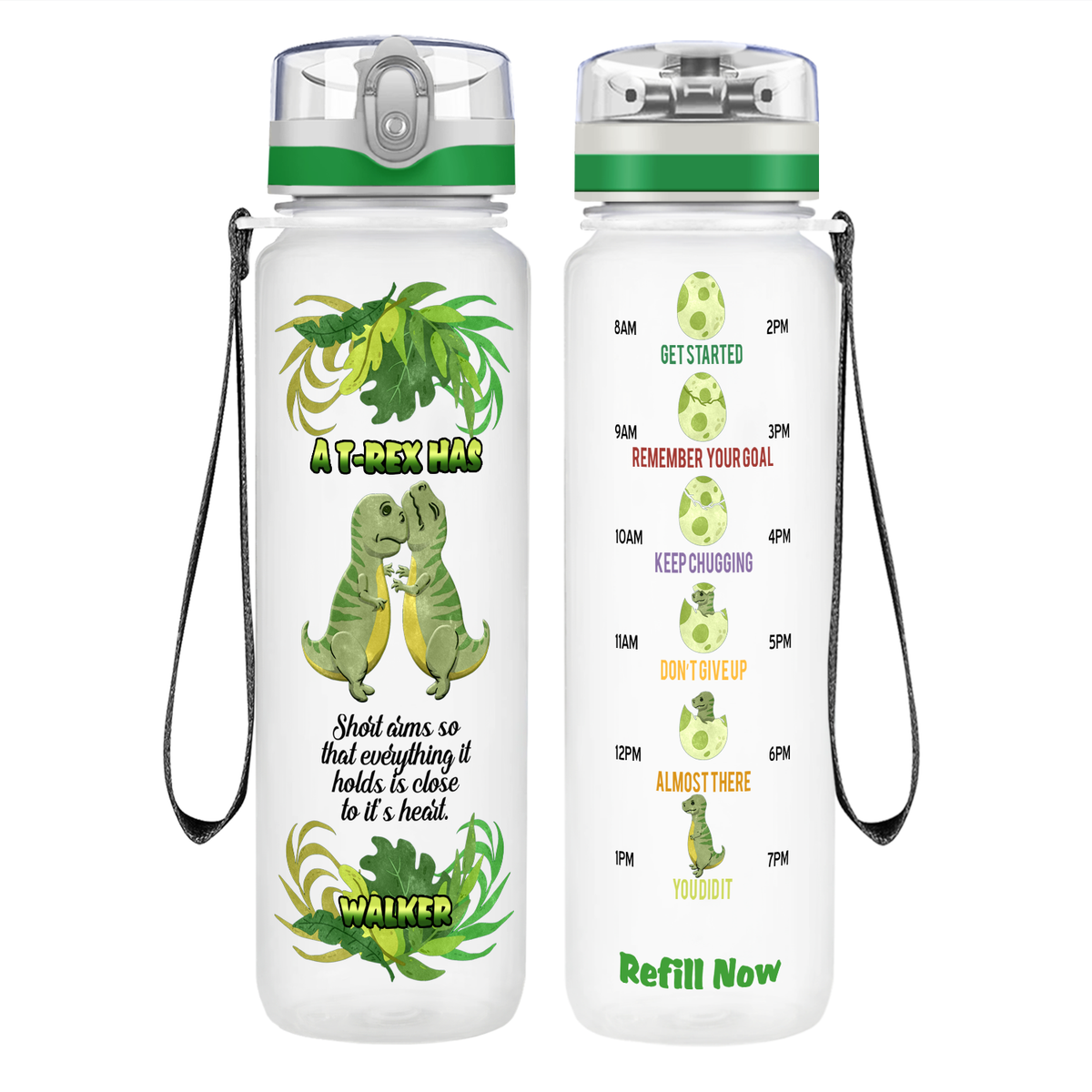 Personalized A T-Rex Has Short Arms on 32 oz Motivational Tracking Water Bottle