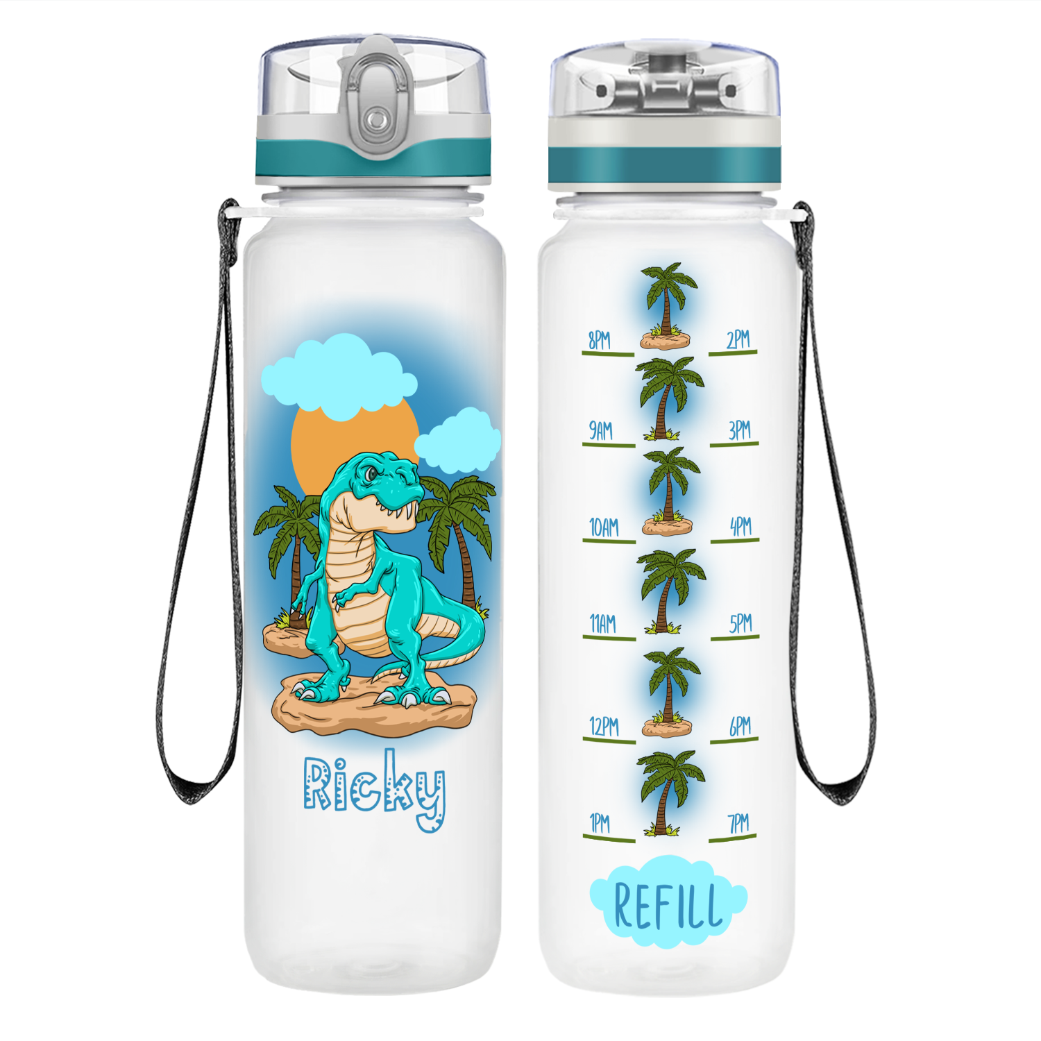 Personalized T-Rex on 32 oz Motivational Tracking Water Bottle