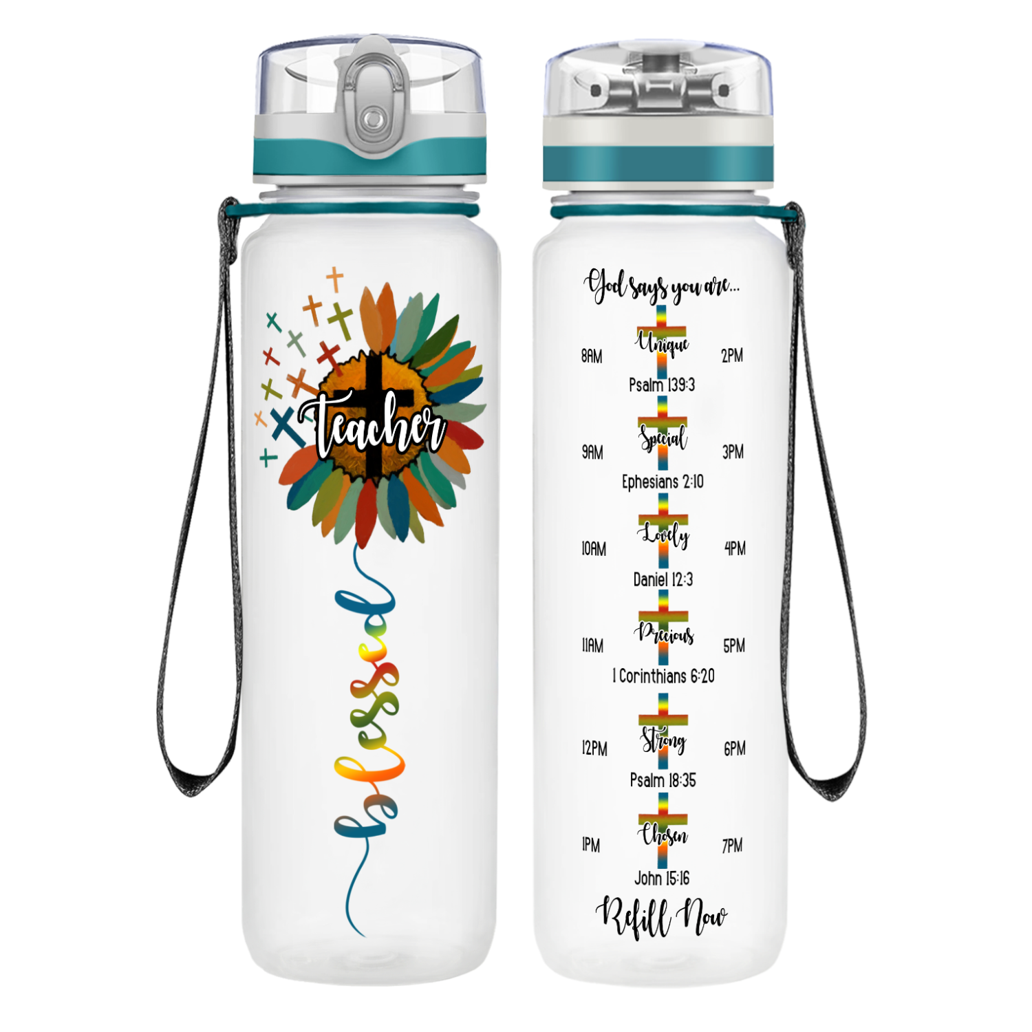 Sunflower Blessed Teacher on 32 oz Water Bottle