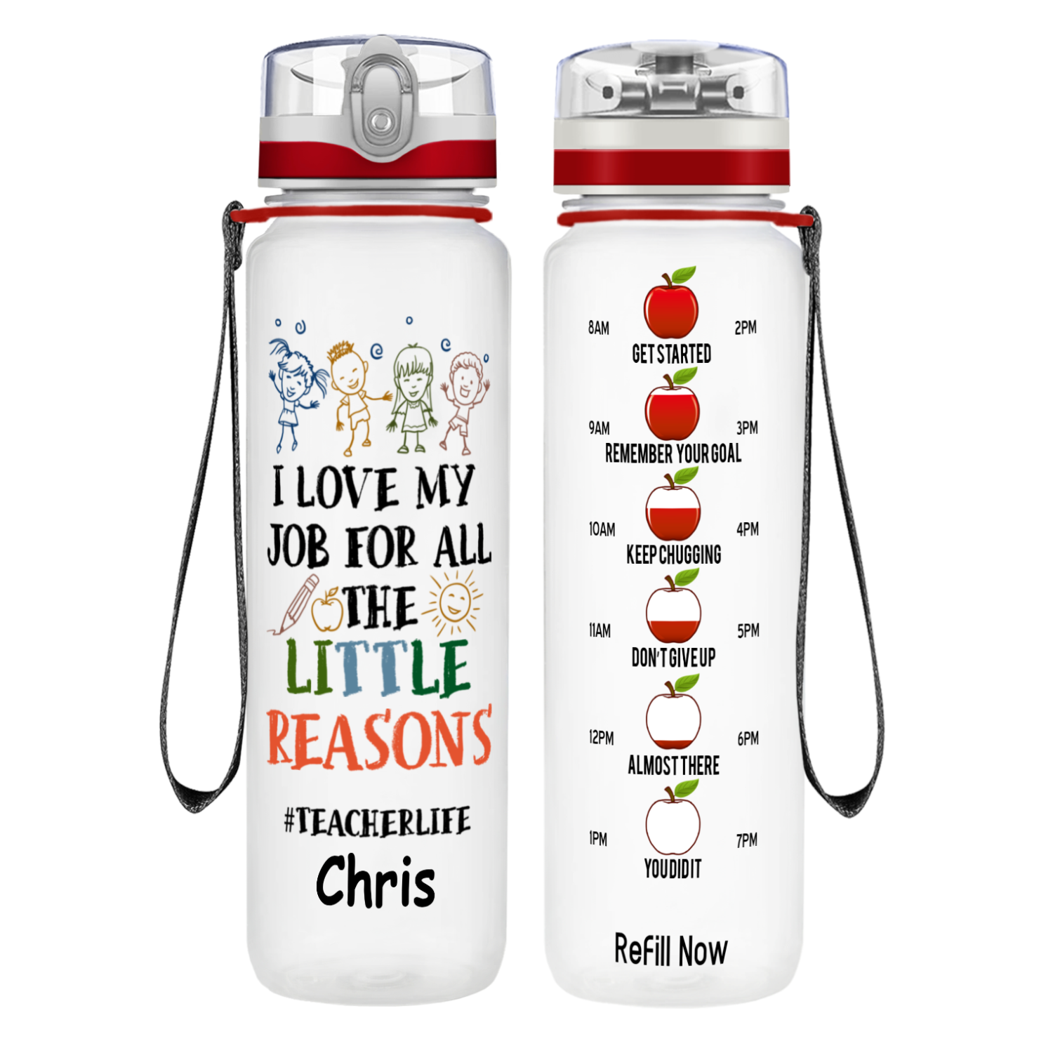 Personalized I Love My Job #Teacherlife on 32 oz Water Bottle