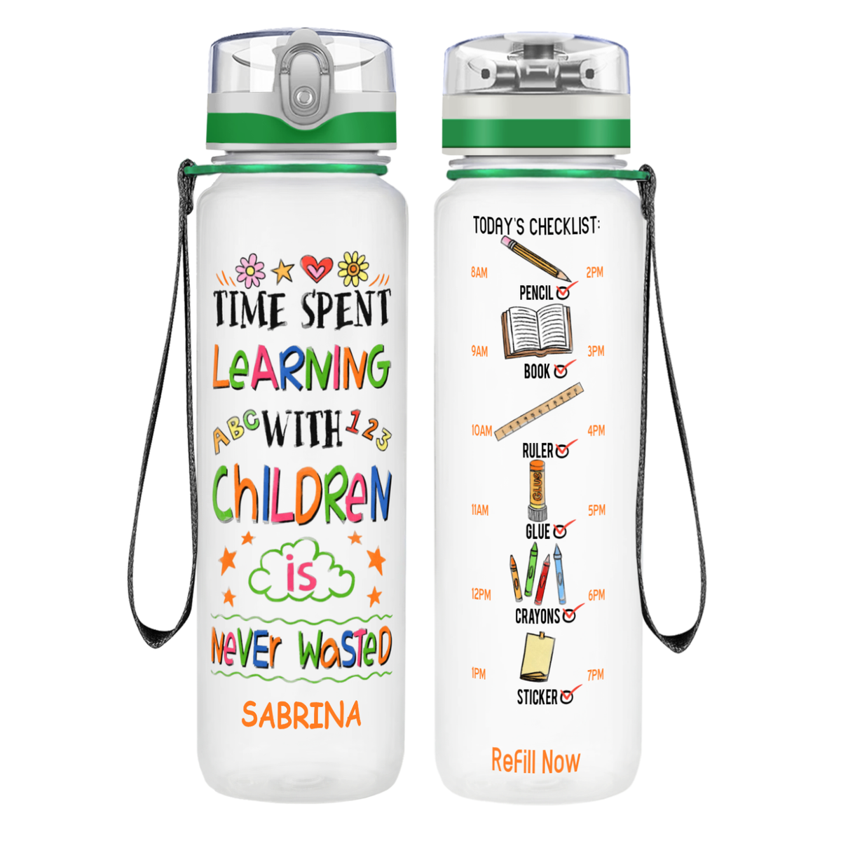 Personalized Time Spent Learning on 32 oz Water Bottle