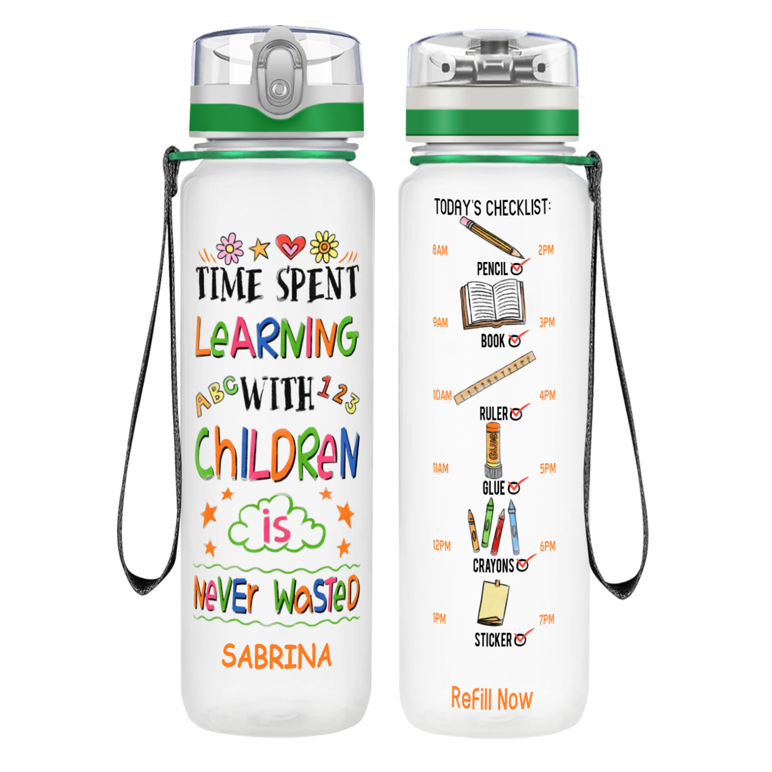Personalized Time Spent Learning on 32 oz Water Bottle