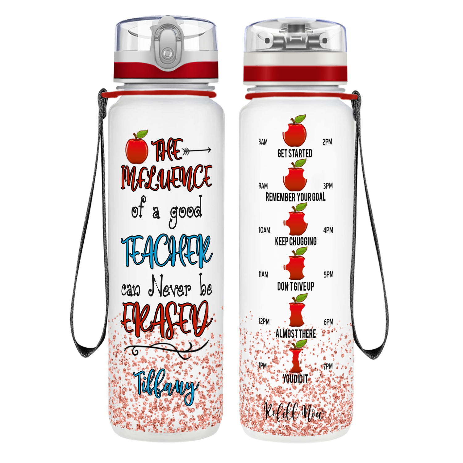 Personalized Influence of a Good Teacher Apples on 32 oz Water Bottle