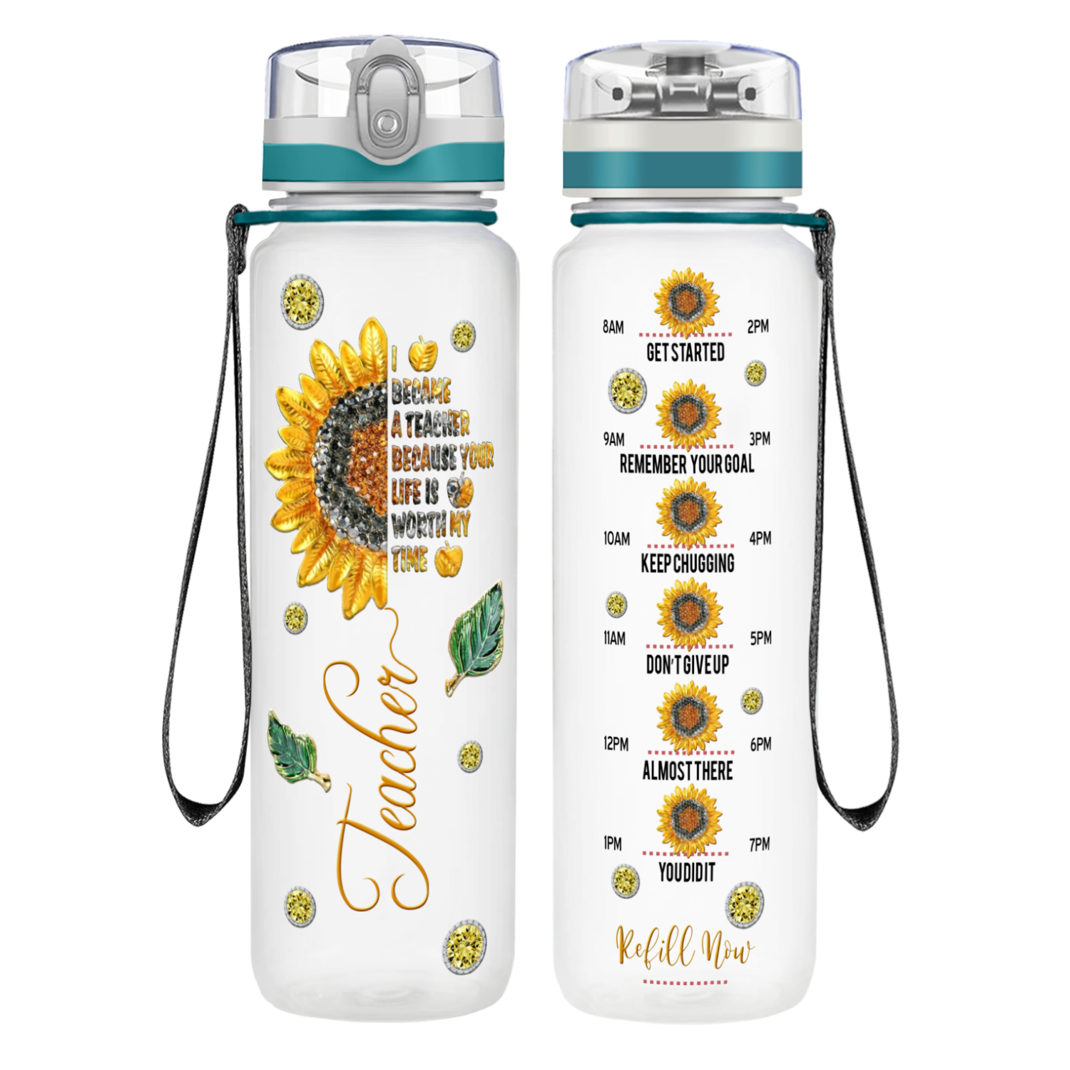 Sunflower Teacher on 32 oz Water Bottle