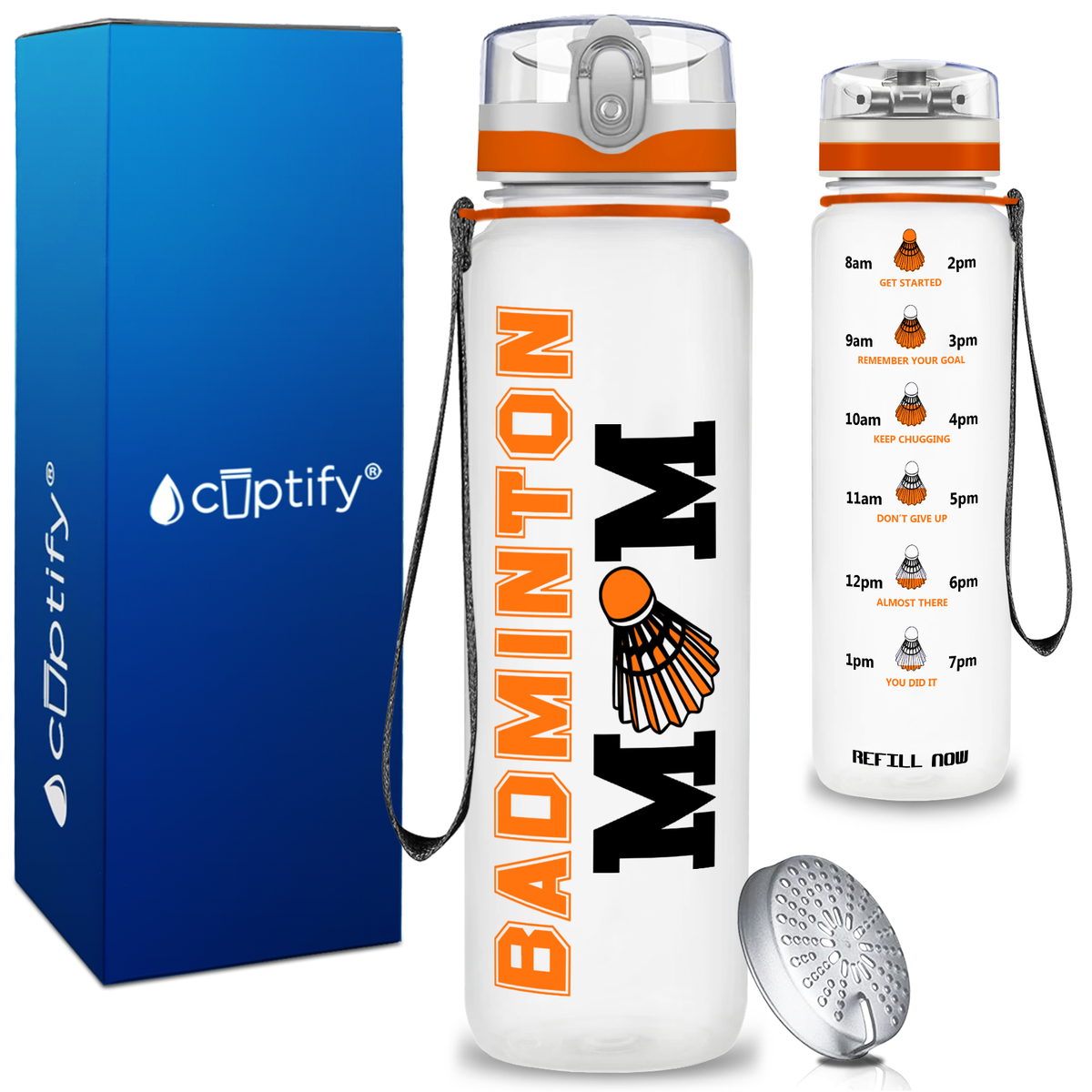 Badminton Mom on 32 oz Motivational Tracking Water Bottle