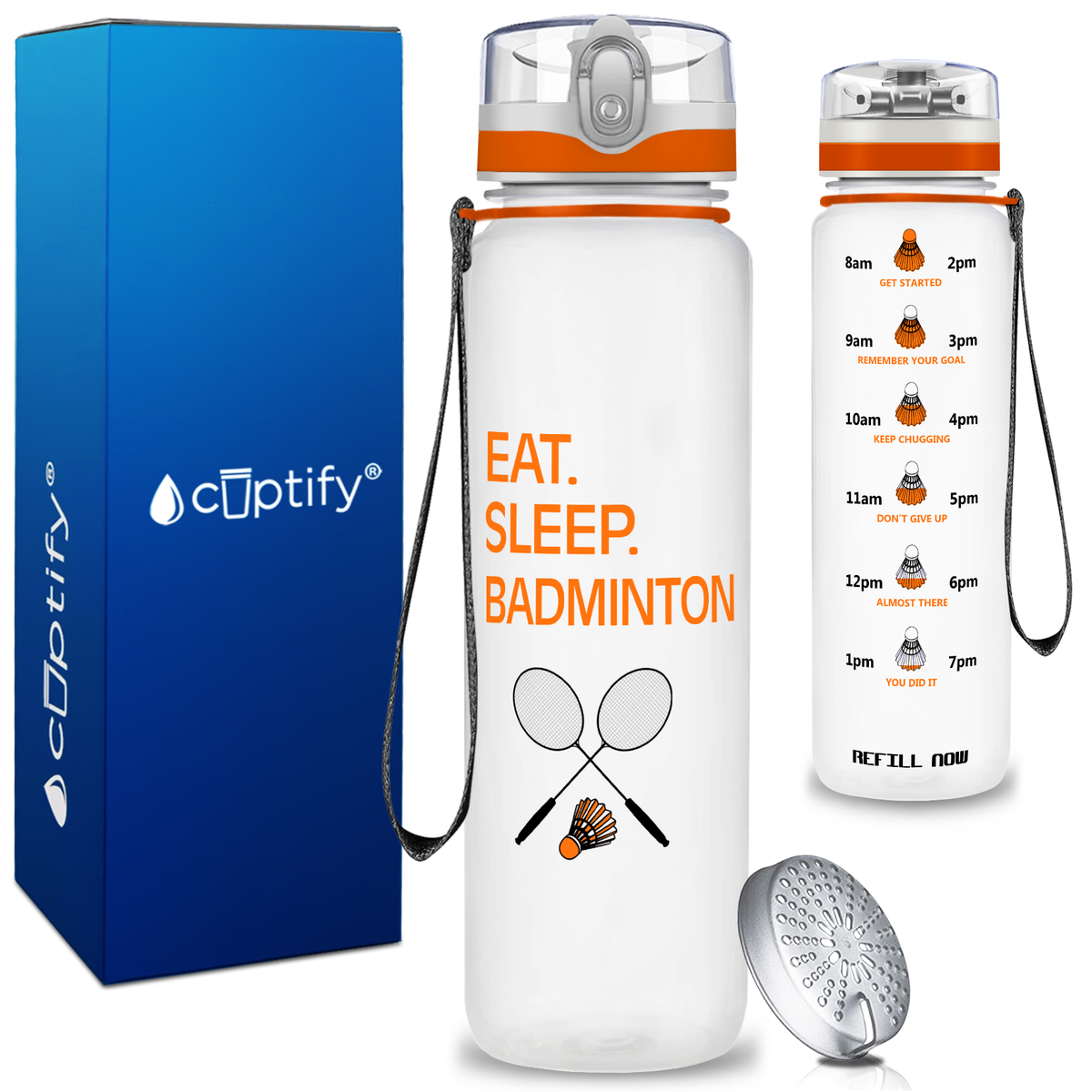 Eat Sleep Badminton on 32 oz Motivational Tracking Water Bottle