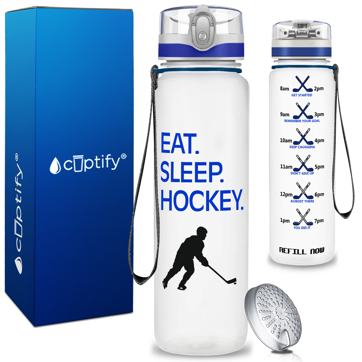 Personalized Eat Sleep Hockey on 32 oz Motivational Tracking Water Bottle