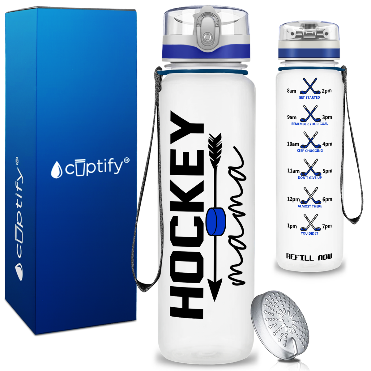 Hockey Mama Arrow on 32 oz Motivational Tracking Water Bottle