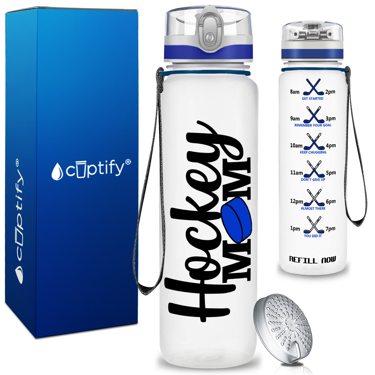 Hockey Mom with Puck on 32 oz Motivational Tracking Water Bottle