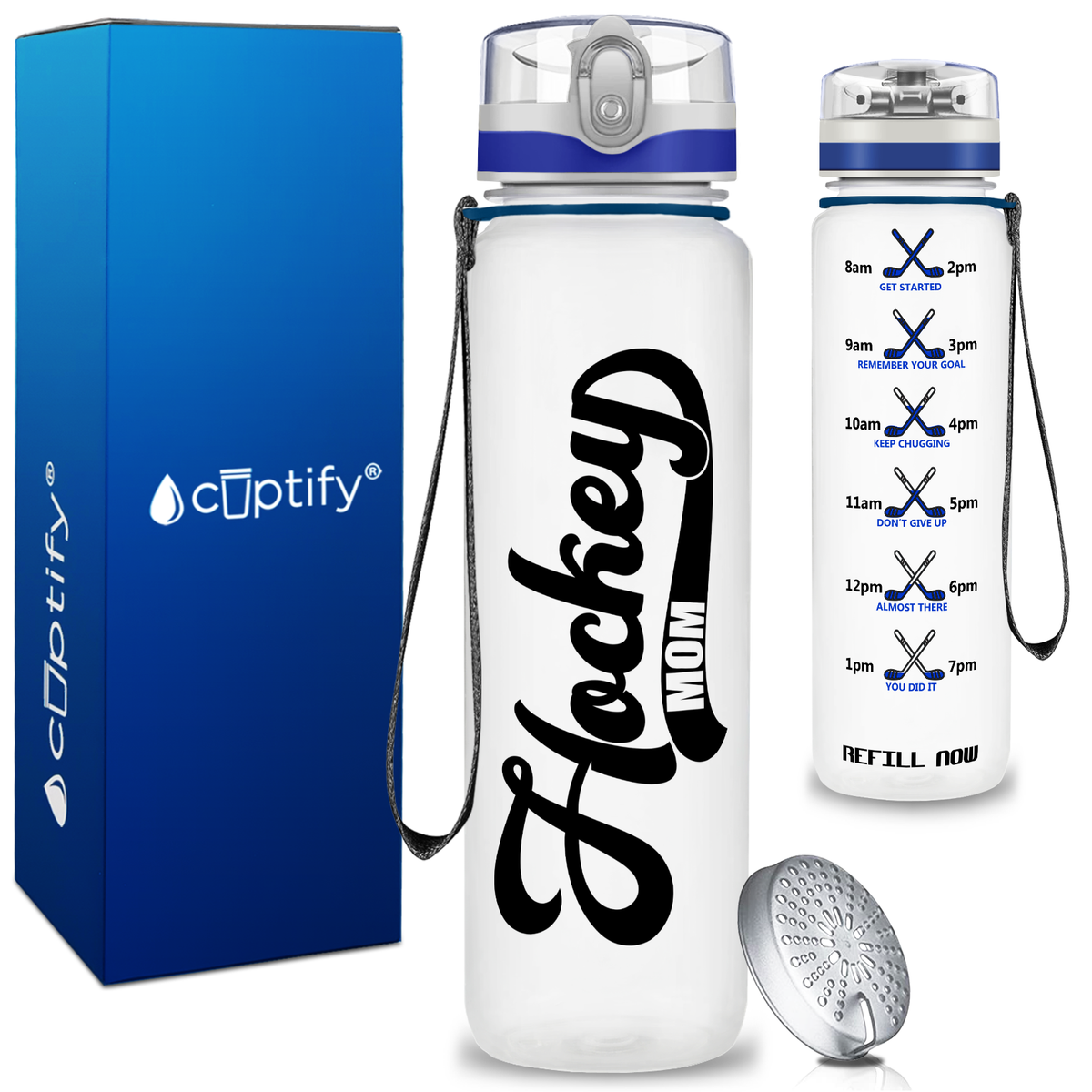 Retro Hockey Mom on 32 oz Motivational Tracking Water Bottle