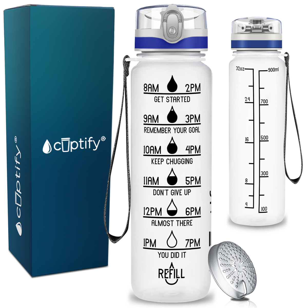 Cuptify White Frosted 32 oz Motivational Water Bottle