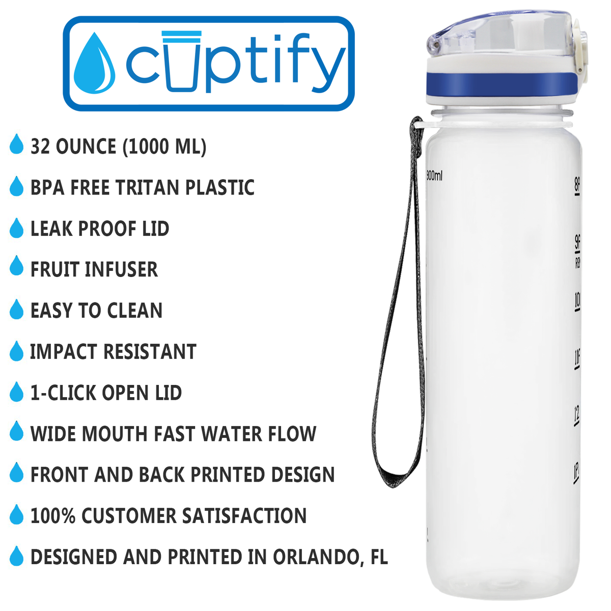 Cuptify White Frosted 32 oz Motivational Water Bottle