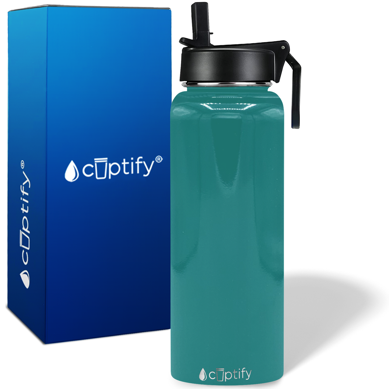 40oz Aqua Blue Gloss Wide Mouth Water Bottle With Straw Lid