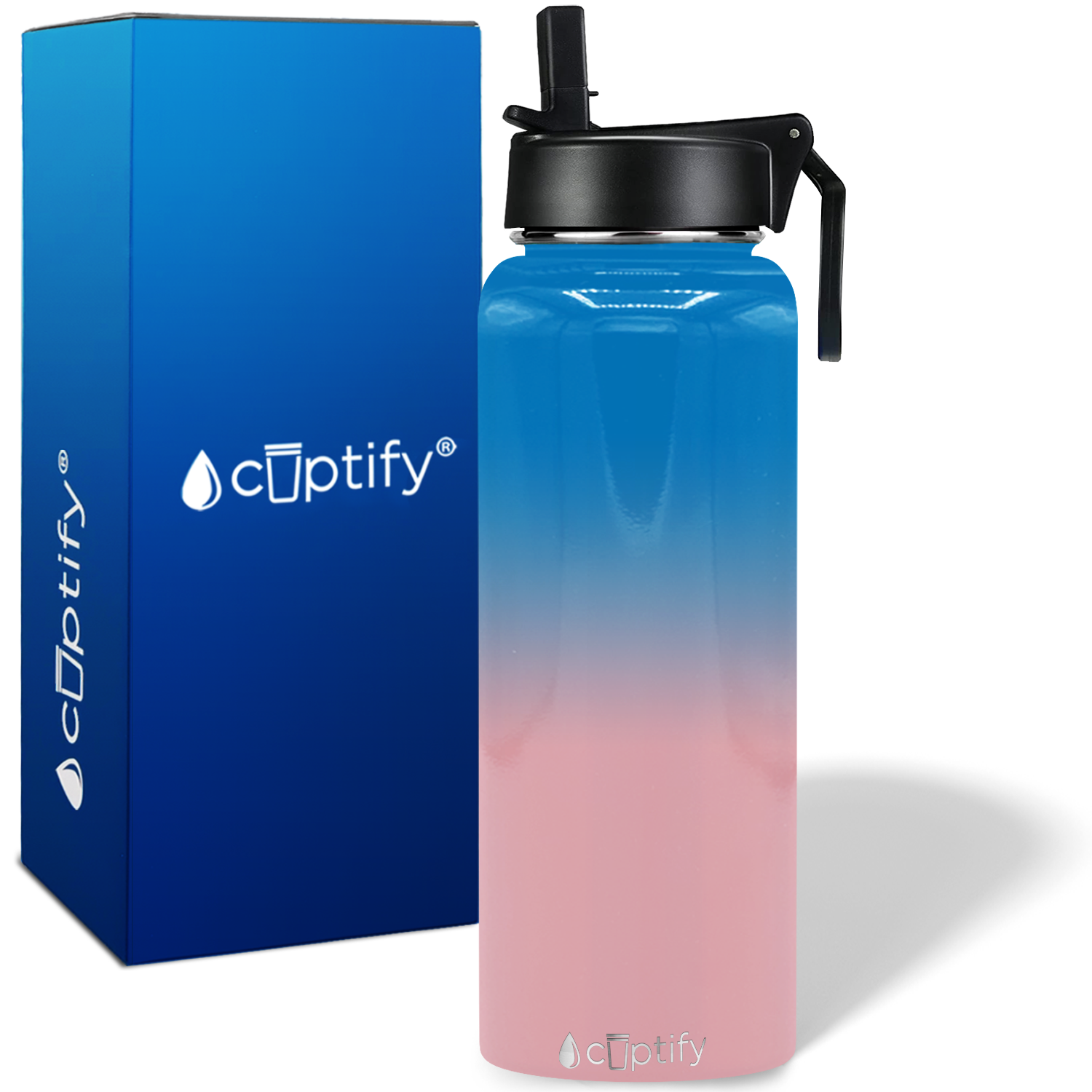 40oz Bubble Gum Ombre Wide Mouth Water Bottle With Straw Lid