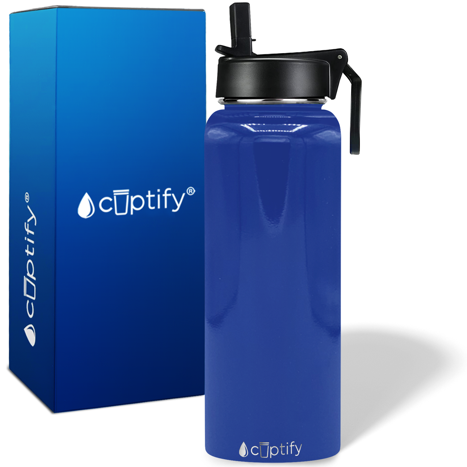 40oz Blue Gloss Wide Mouth Water Bottle With Straw Lid