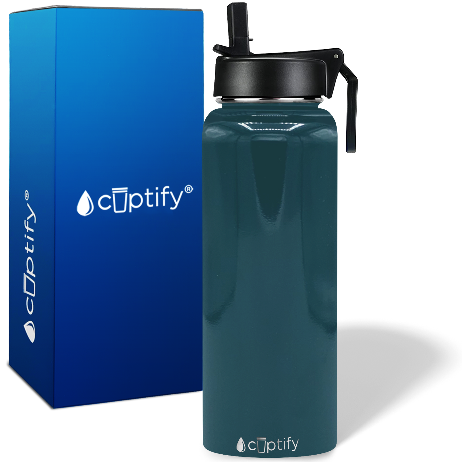 40oz Blue Sea Gloss Wide Mouth Water Bottle With Straw Lid