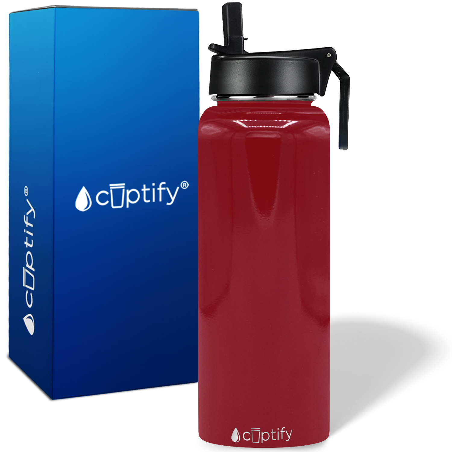 40oz Blood Red Gloss Wide Mouth Water Bottle With Straw Lid