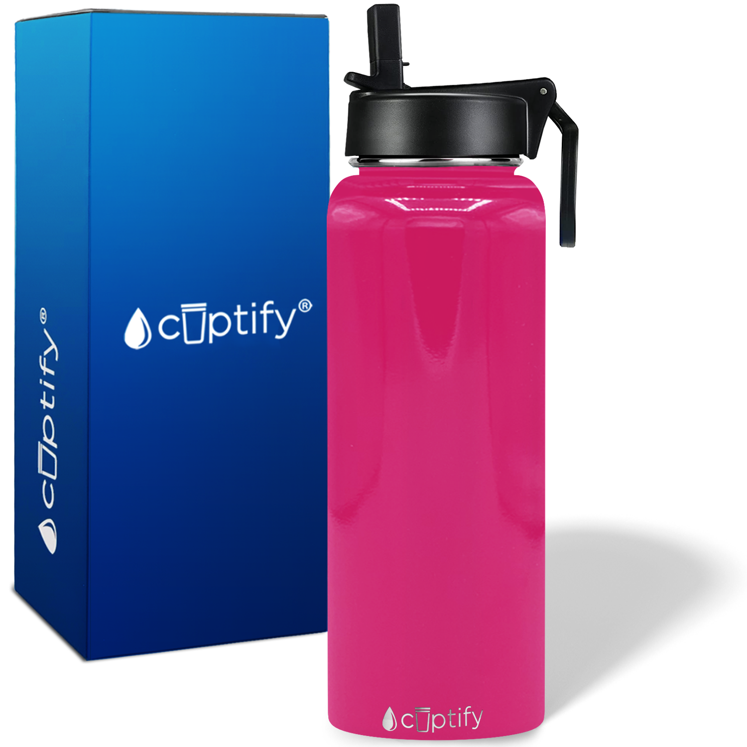 40oz Hot Pink Gloss Wide Mouth Water Bottle With Straw Lid