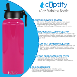40oz Hot Pink Gloss Wide Mouth Water Bottle With Straw Lid