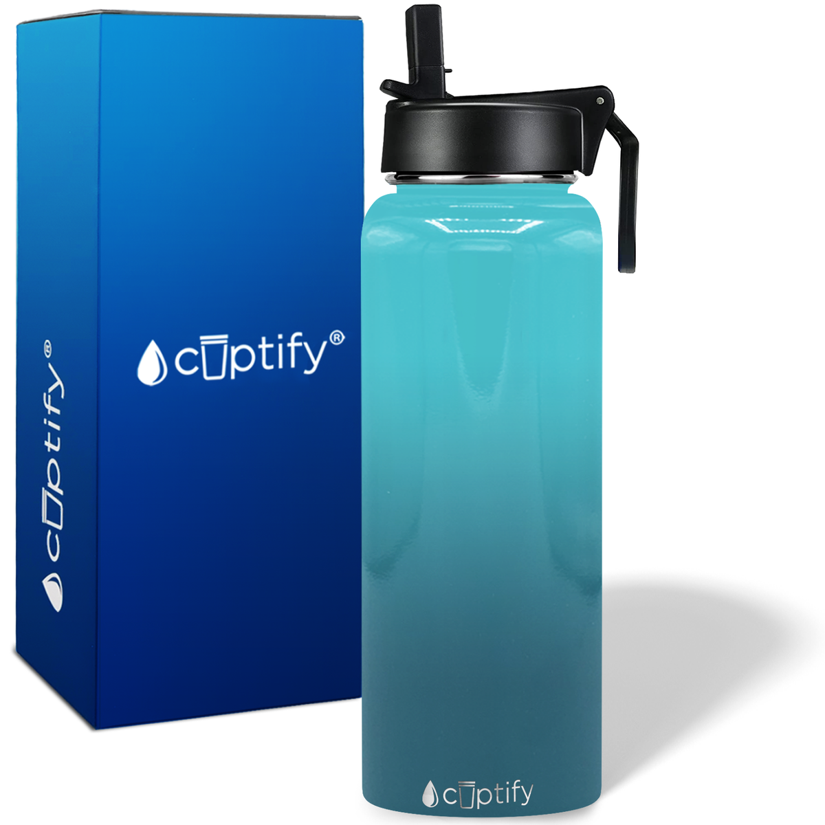 40oz Deep Sea Ombre Wide Mouth Water Bottle With Straw Lid