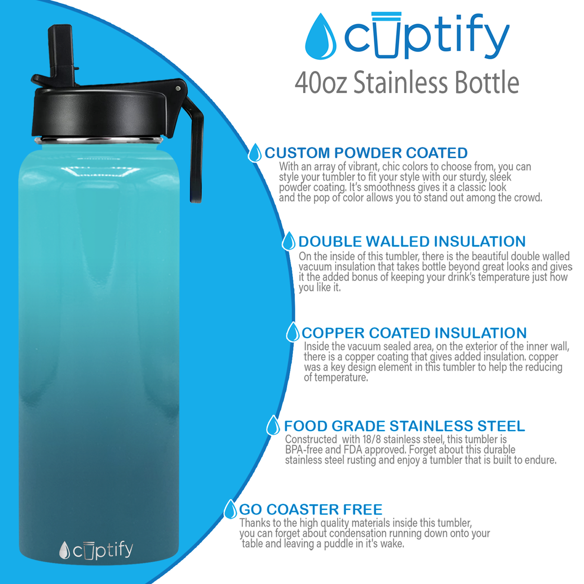 40oz Deep Sea Ombre Wide Mouth Water Bottle With Straw Lid