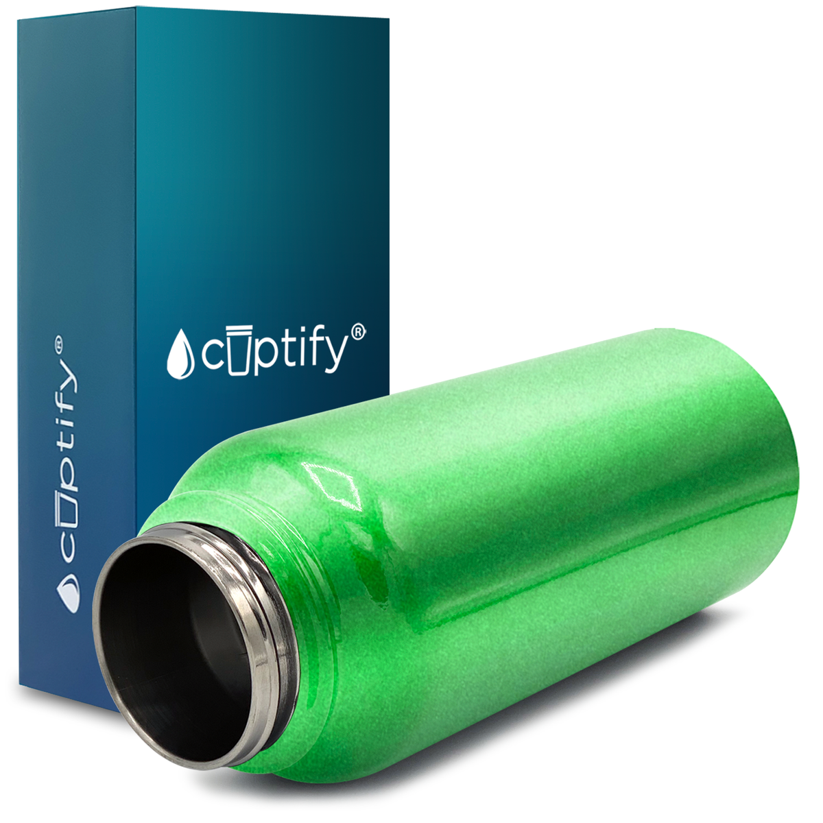 40oz Emerald Green Glitter Wide Mouth Water Bottle With Straw Lid