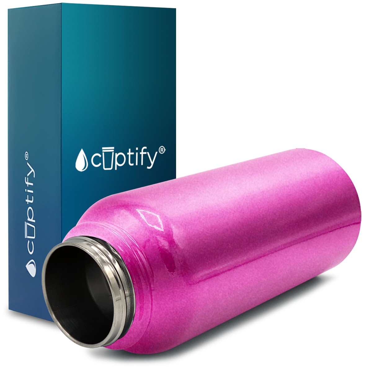 40oz Hot Pink Glitter Wide Mouth Water Bottle With Straw Lid