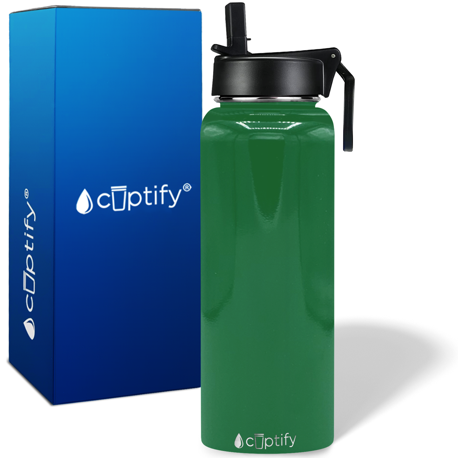 40oz Green Gloss Wide Mouth Water Bottle With Straw Lid