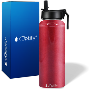 40oz Red Ruby Glitter Wide Mouth Water Bottle With Straw Lid