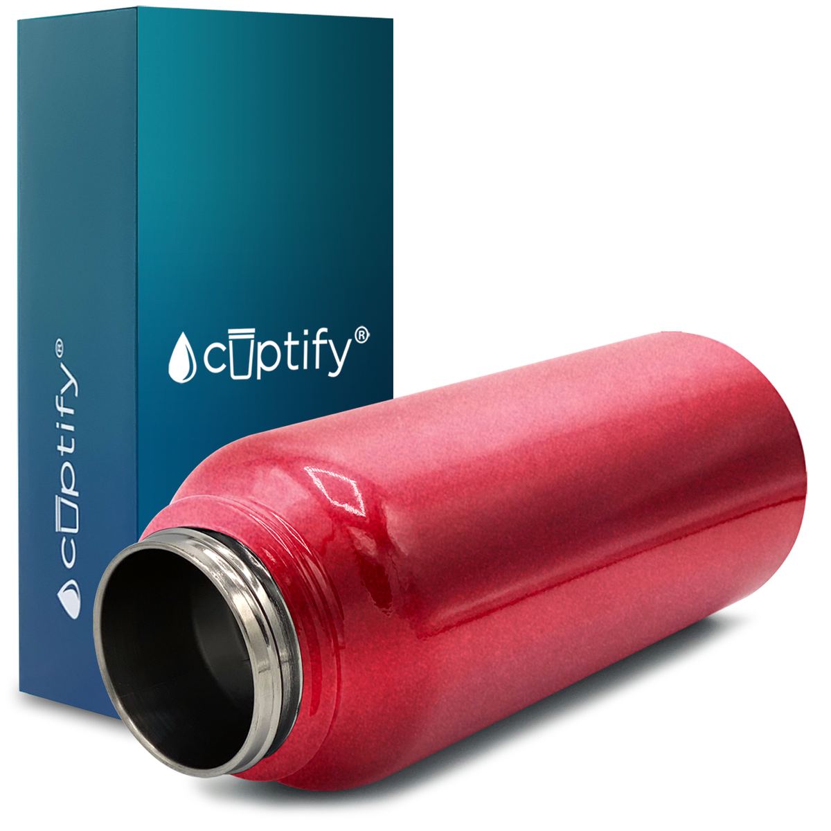 40oz Red Ruby Glitter Wide Mouth Water Bottle With Straw Lid