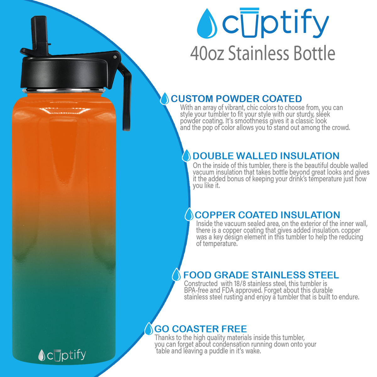 40oz Miami Ombre Wide Mouth Water Bottle With Straw Lid