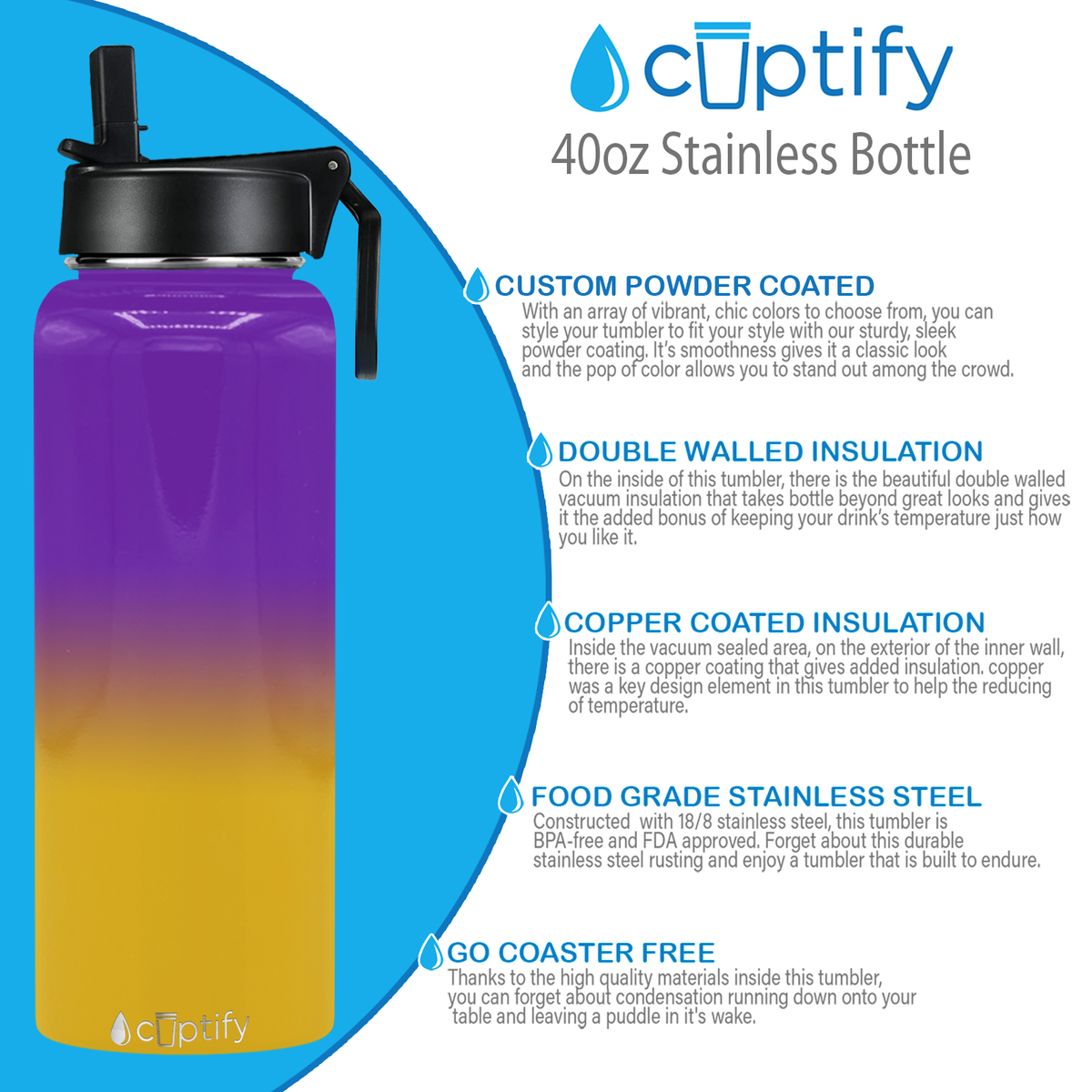 Minnesota Ombre 40oz Wide Mouth Water Bottle