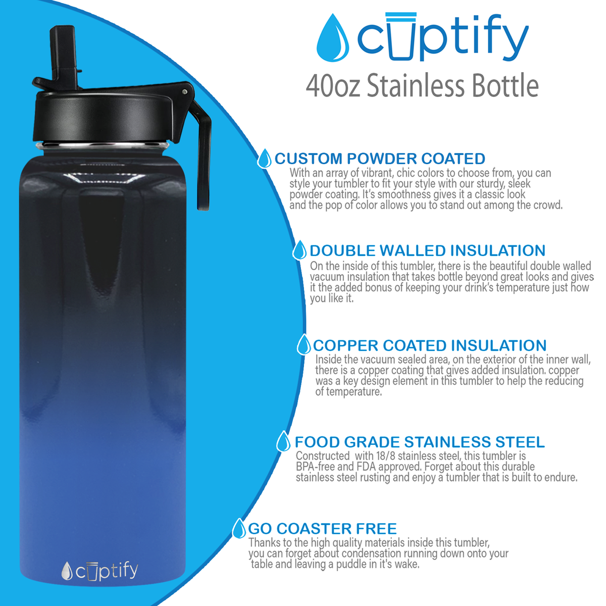 40oz Midnight Sky Ombre Wide Mouth Water Bottle With Straw Lid