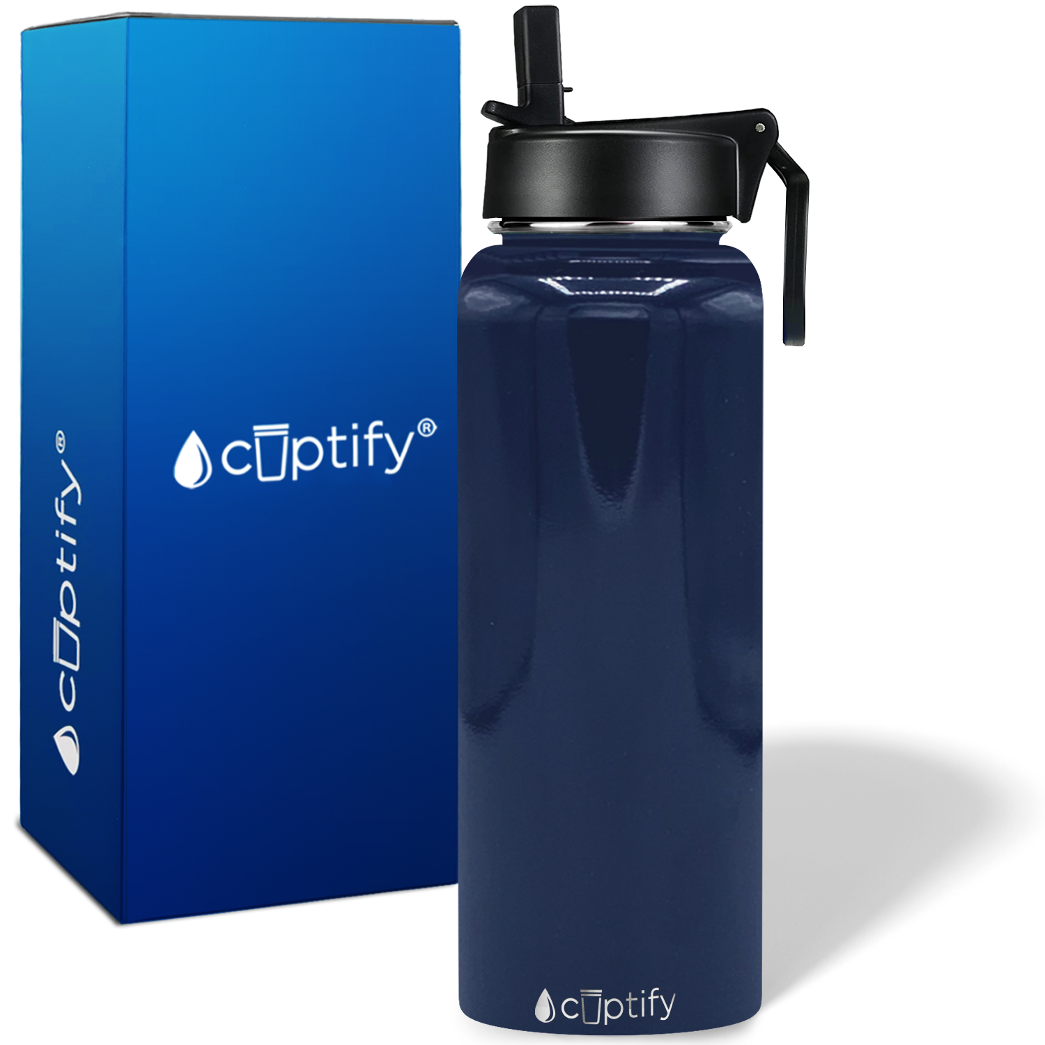 40oz Navy Blue Gloss Wide Mouth Water Bottle With Straw Lid