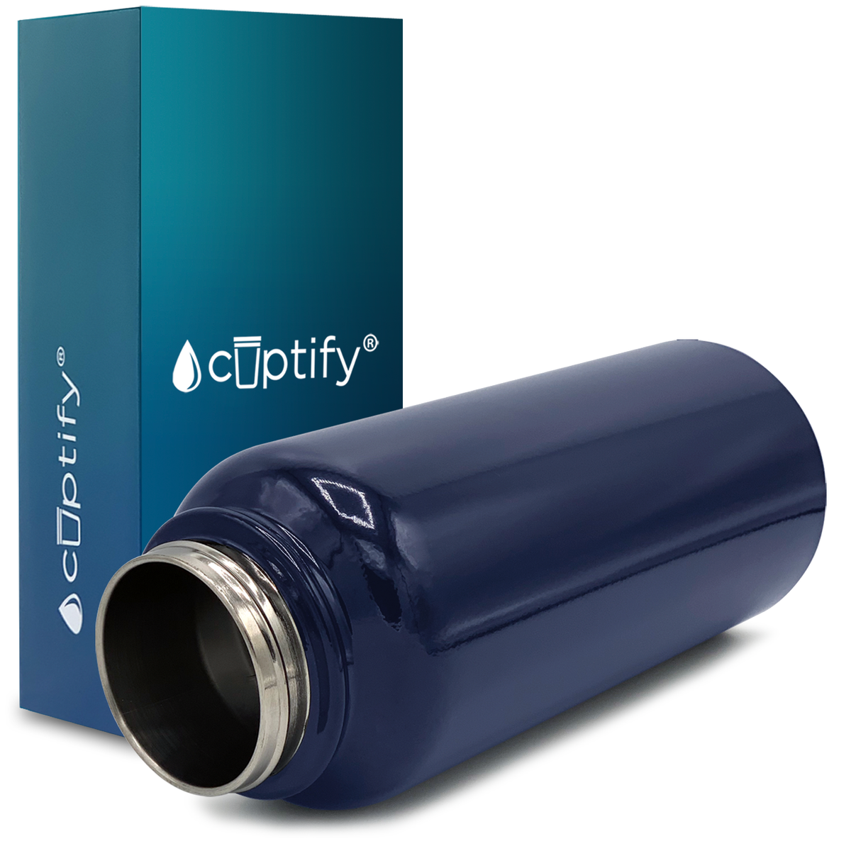 40oz Navy Blue Gloss Wide Mouth Water Bottle With Straw Lid