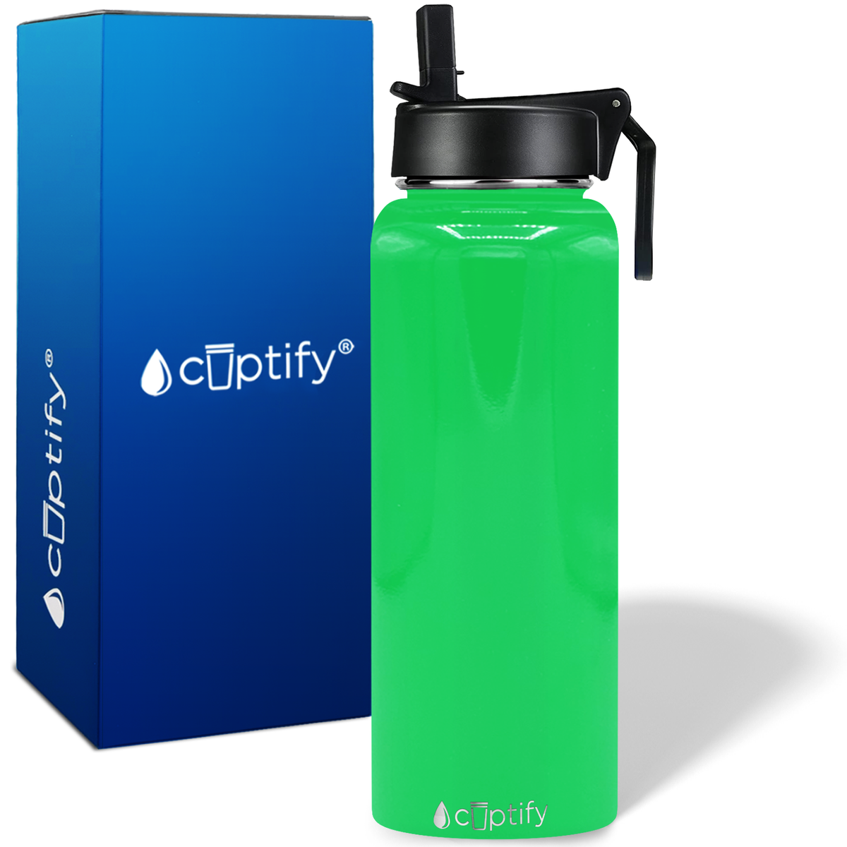 40oz Neon Green Gloss Wide Mouth Water Bottle With Straw Lid