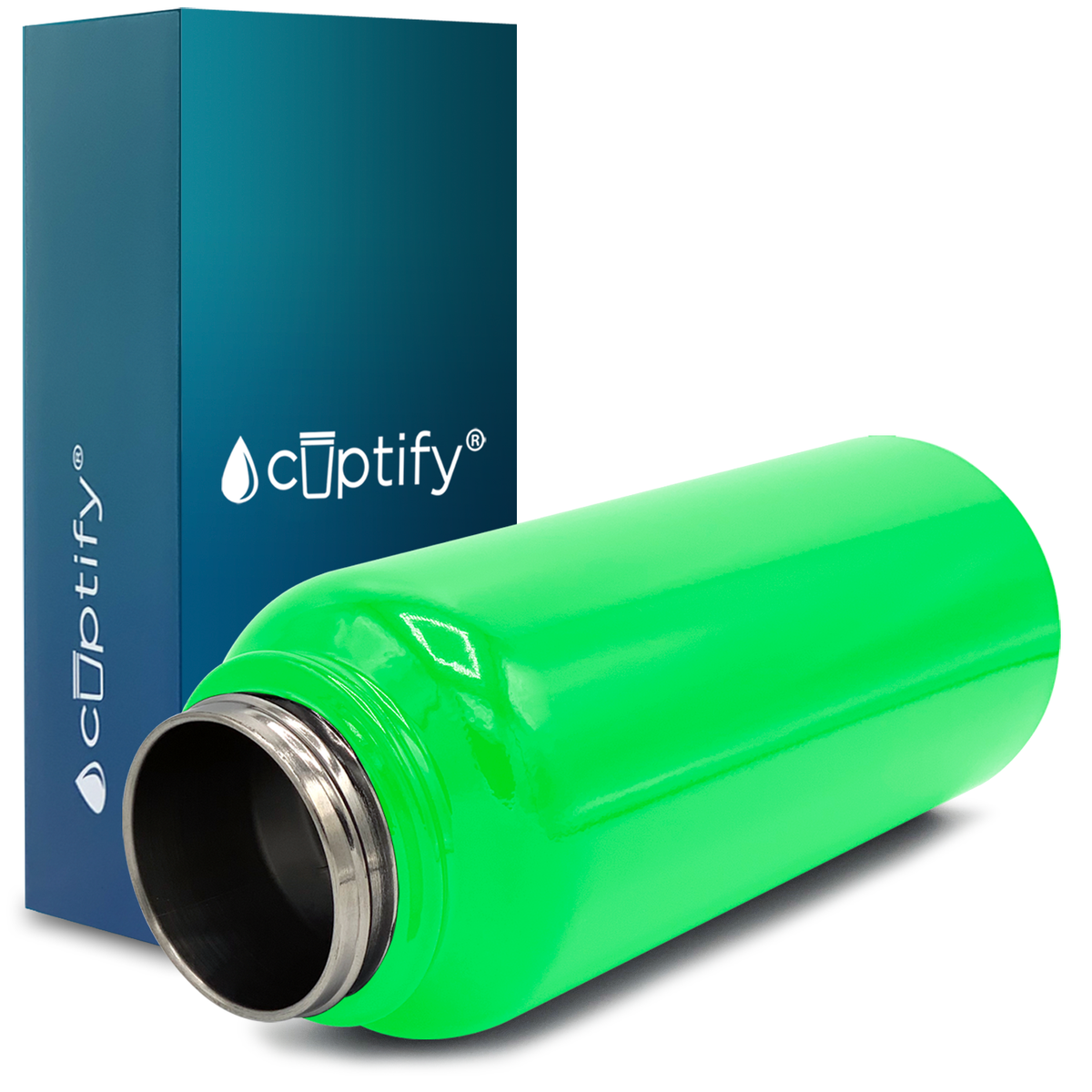 40oz Neon Green Gloss Wide Mouth Water Bottle With Straw Lid