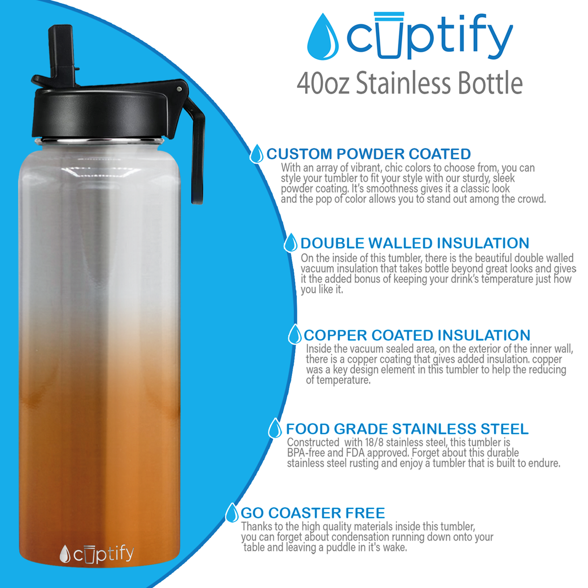 Orange Ombre Translucent 40oz Wide Mouth Water Bottle