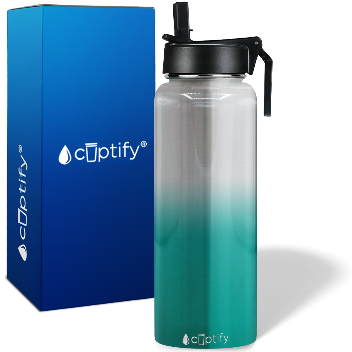 Teal Ombre Translucent 40oz Wide Mouth Water Bottle