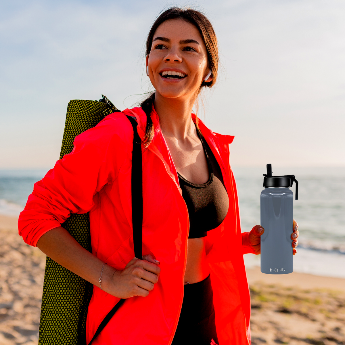 40oz Periwinkle Gray Gloss Wide Mouth Water Bottle With Straw Lid