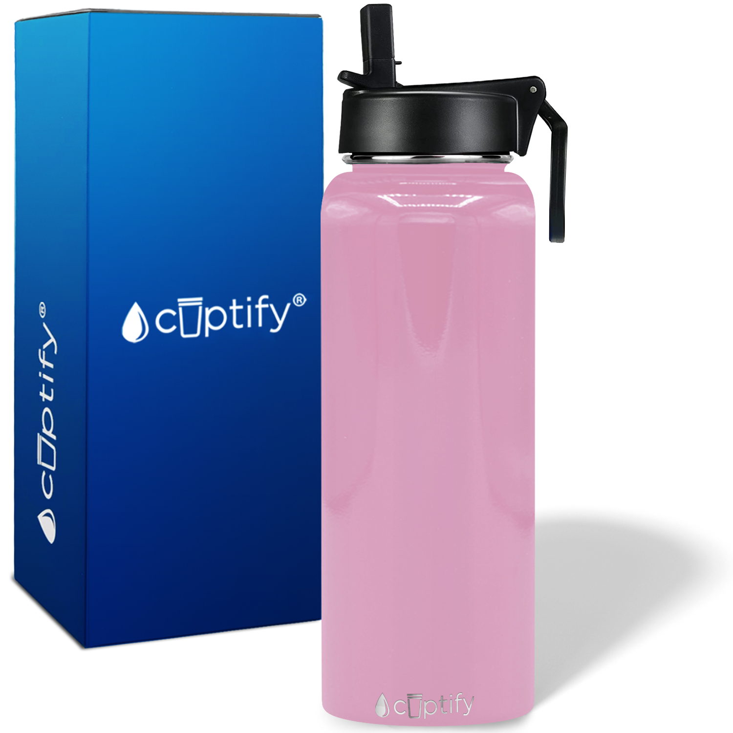 40oz Baby Pink Gloss Wide Mouth Water Bottle With Straw Lid