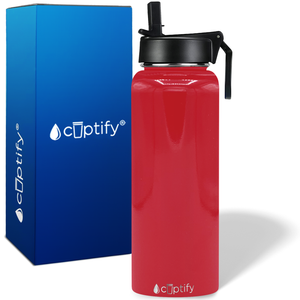 40oz Red Gloss Wide Mouth Water Bottle With Straw Lid