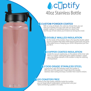 40oz Rose Gold Wide Mouth Water Bottle With Straw Lid