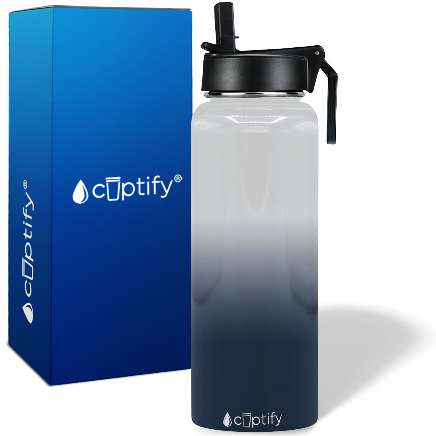 40oz Snowy Mountains Ombre Wide Mouth Water Bottle With Straw Lid