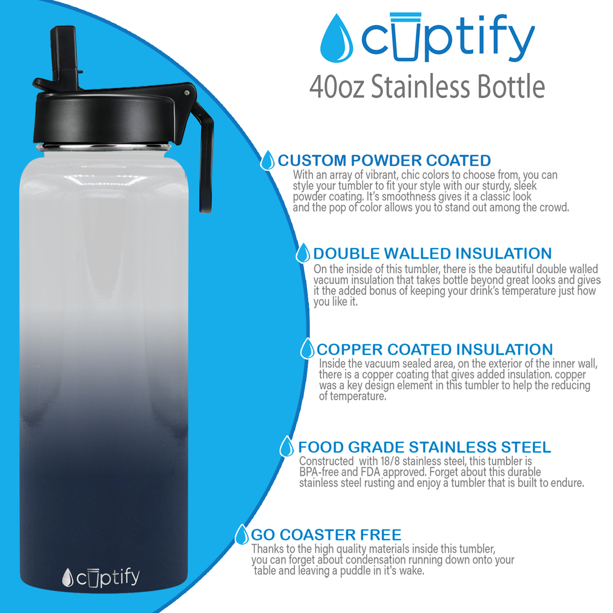 40oz Snowy Mountains Ombre Wide Mouth Water Bottle With Straw Lid