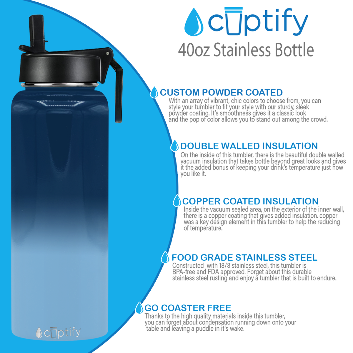 Tennessee Ombre 40oz Wide Mouth Water Bottle