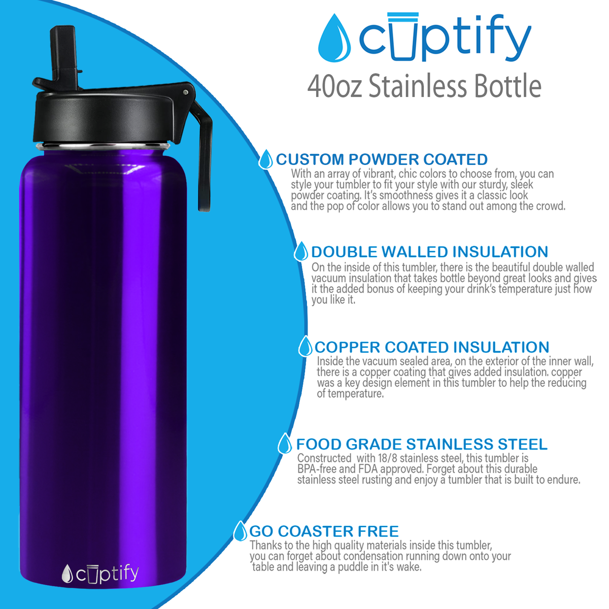 Purple Translucent 40oz Wide Mouth Water Bottle